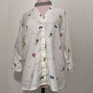 Talbots off white button up French theme top size Lp